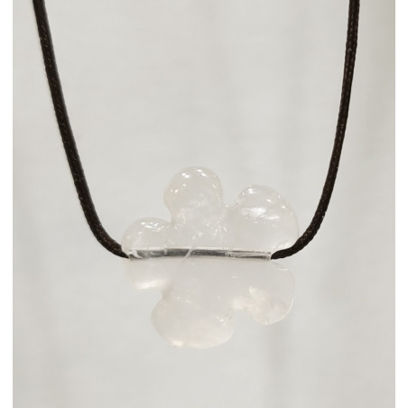 Pendentif Quartz Rose Aventurine Orange Fleur sur Cordon Réglable