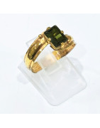 Bague Tourmaline Verte Plaquée Or Taille 55