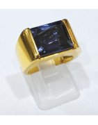 Bague Tanzanite Plaquée Or type Chevalière Taille 52