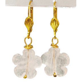 Boucles Quartz Rose Fleur Plaquée Or