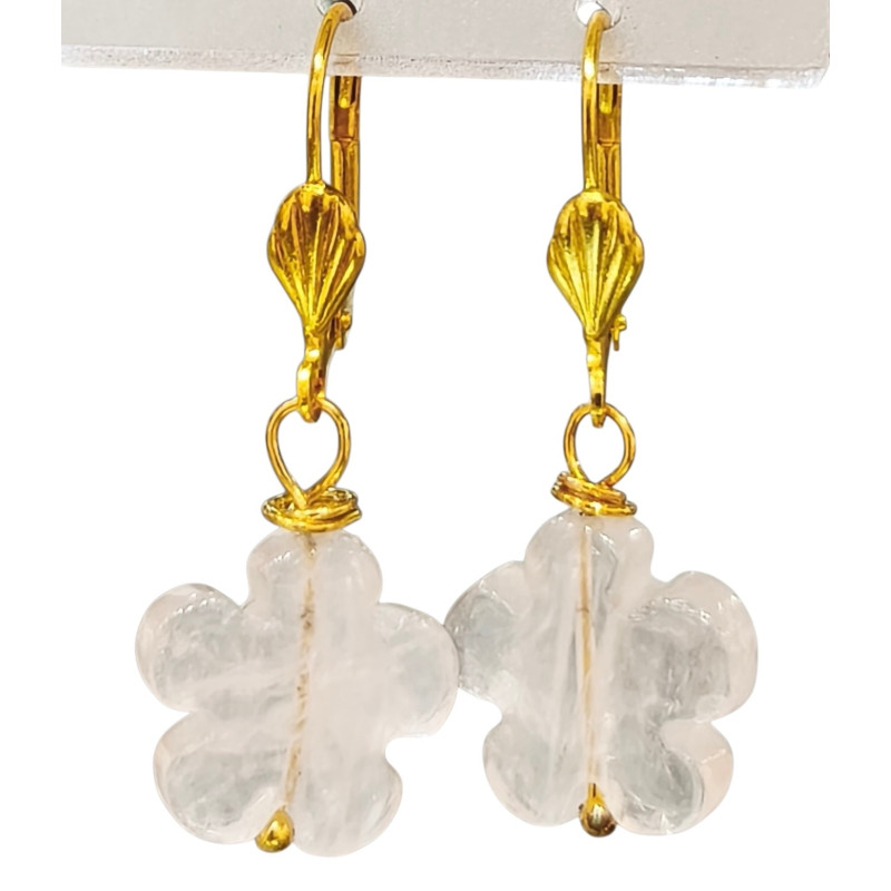 Boucles Quartz Rose Fleur Plaquée Or