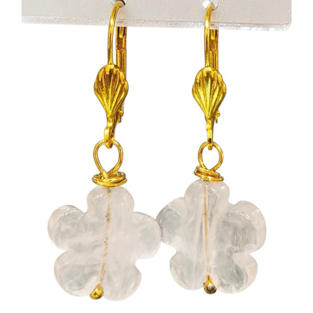 Boucles Quartz Rose Fleur Plaquée Or