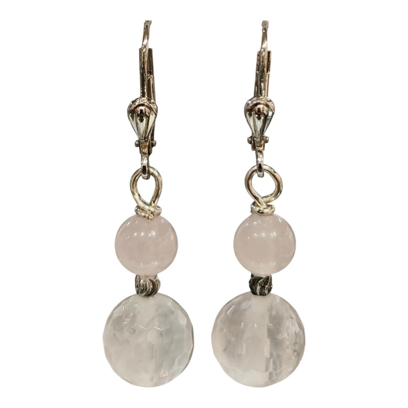 Boucles Quartz Rose Argent 925