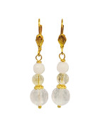 Boucles Quartz Rose et Cristal de Roche Plaquées Or