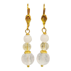 Boucles Quartz Rose et Cristal de Roche Plaquées Or