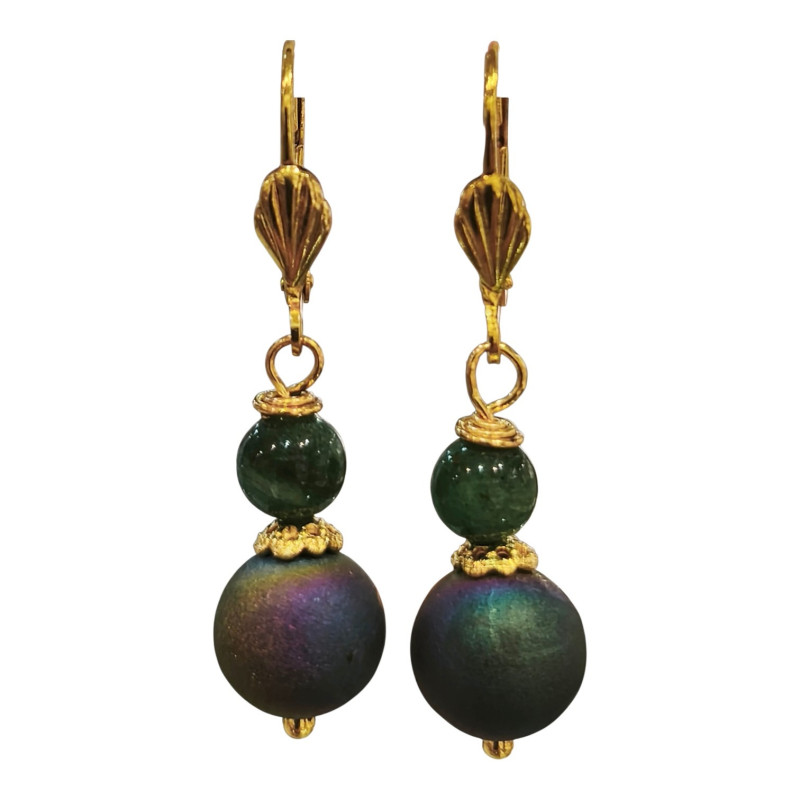 Boucles Bismuth et Mica Vert Plaquées Or