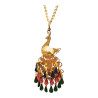 Pendentif Paon Perles de Verre Plaqué Or avec Chaîne 40 cm