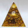 Pyramide Orgonite de protection Œil de Tigre et Boule Quartz rose 10cm