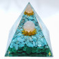 Pyramide Orgonite de protection Turquoise Malachite et Boule Cristal de Roche 8cm