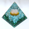 Pyramide Orgonite de protection Turquoise Malachite et Boule Cristal de Roche 8cm