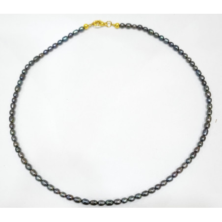 Collier Perle d'Eau Douce Grise Grain de Riz 46 cm