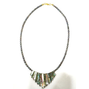 Collier Perle d'Eau Douce Grise Grain de Riz et Nacre 46 cm