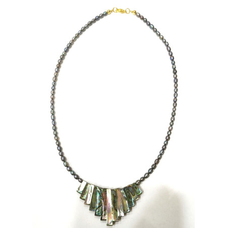 Collier Perle d'Eau Douce Grise Grain de Riz et Nacre 46 cm