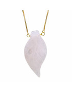 Pendentif Quartz Rose Feuille sur Chaîne Plaquée or Réglable jusqu'à 60 cm