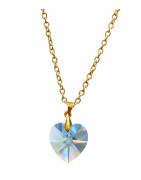 Pendentif Cœur Swarovski  Bleu 2.5 cm sur Chaîne Plaquée Or 52 cm