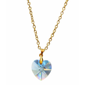 Pendentif Cœur Swarovski  Bleu 2.5 cm sur Chaîne Plaquée Or 52 cm