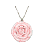 Pendentif Rose en Porcelaine Vintage avec Chaîne Acier Inox 40 cm
