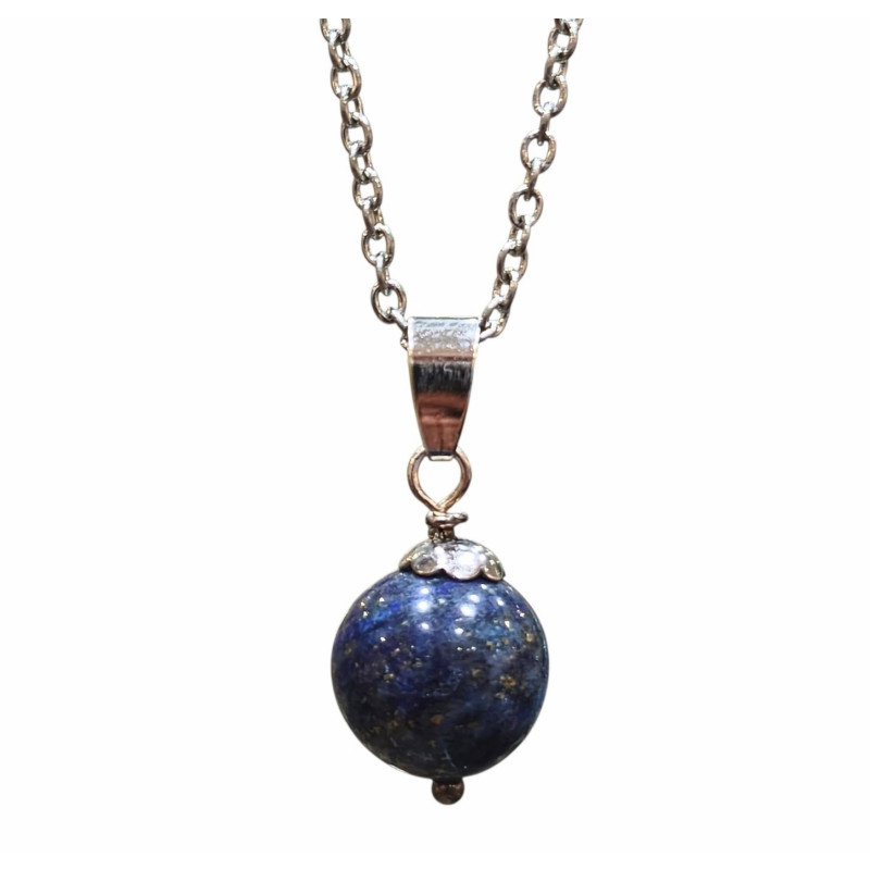 Pendentif Dumortiérite Boule sur Chaîne Acier Inox 50 cm