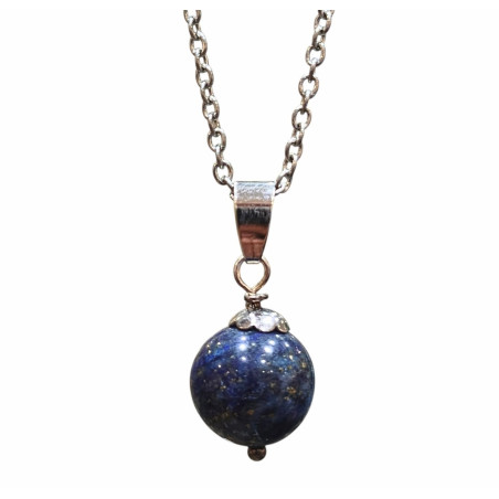 Pendentif Dumortiérite Boule sur Chaîne Acier Inox 50 cm