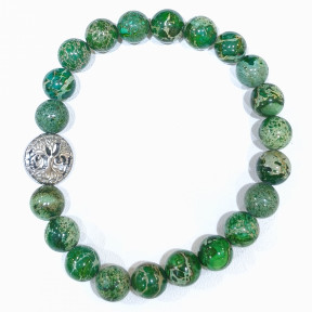 Bracelet Jaspe Impérial Vert avec Insert Arbre de Vie Pierres Rondes 8mm