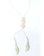 Collier Jade et Quartz Rose Cœurs et Feuilles sur Cordon Doré Encolure 62 cm Longueur Totale 102 cm