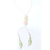 Collier Jade et Quartz Rose Cœurs et Feuilles sur Cordon Doré Encolure 62 cm Longueur Totale 102 cm