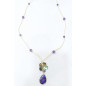 Collier Nacre Fleur et Améthyste Billes sur Cordon doré Réglable