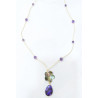 Collier Nacre Fleur et Améthyste Billes sur Cordon doré Réglable