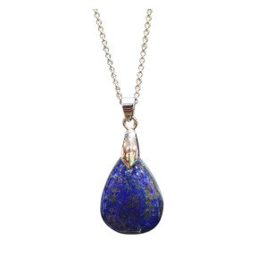 Pendentif Lapis-Lazuli Goutte sur Chaîne Acier inox 40 + 5 cm