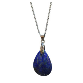 Pendentif Lapis-Lazuli Goutte sur Chaîne Acier inox 40 + 5 cm