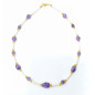 Collier Améthyste et Perles d'Eau Douce Grains de Riz avec Inserts Billes et Fermoir Plaqué Or 38 cm