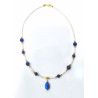 Pendentif Lapis-Lazuli Billes et Pendentif et perles d'Eau Douce Grains de Riz avec Inserts et Fermoir Plaqués Or 42 cm