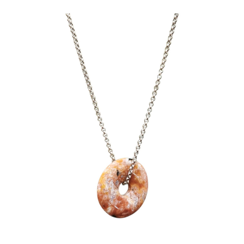 Pendentif Jaspe Océan Donut sur Chaîne Acier Inox 40 + 4 cm