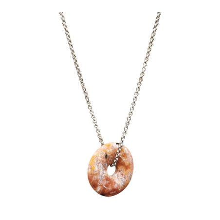 Pendentif Jaspe Océan Donut sur Chaîne Acier Inox 40 + 4 cm