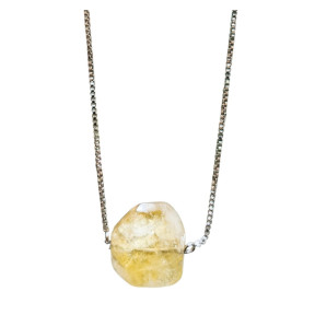 Pendentif Citrine sur Chaîne Acier Inox Réglable à 60 cm