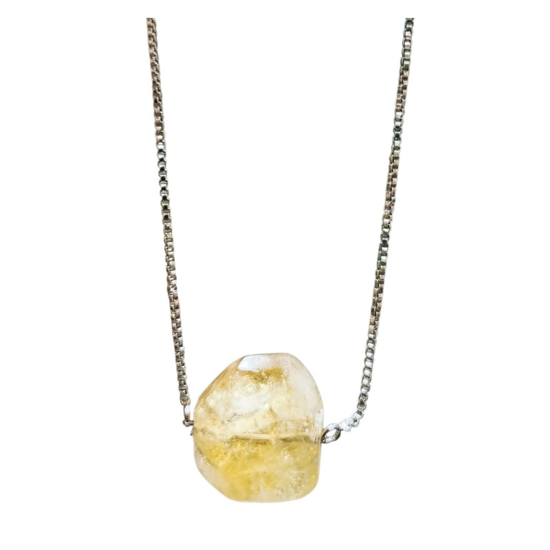 Pendentif Citrine sur Chaîne Acier Inox Réglable à 60 cm