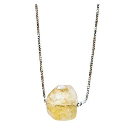 Pendentif Citrine sur Chaîne Acier Inox Réglable à 60 cm