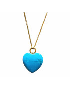 Pendentif Turquoise Cœur sur Chaîne Plaquée Or Réglable à 60 cm