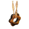 Pendentif Œil de Tigre Donut Fleur sur Chaîne Plaquée Or Maille Torsadée 42 cm