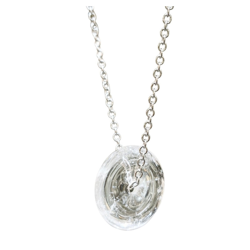 Pendentif Cristal de Roche Donut sur Chaîne Acier Inox 42 + 6 cm