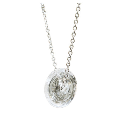 Pendentif Cristal de Roche Donut sur Chaîne Acier Inox 42 + 6 cm