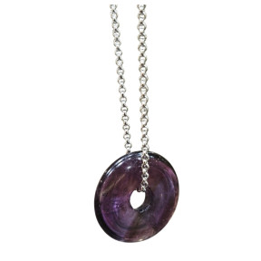 Pendentif Améthyste Donut sur Chaîne Acier Inox 40 + 4 cm