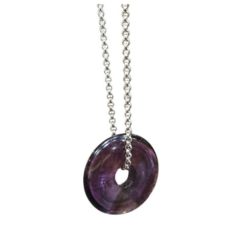 Pendentif Améthyste Donut sur Chaîne Acier Inox 40 + 4 cm