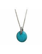 Pendentif Turquoise Rond avec Chaîne Acier Inox 42 + 7 cm