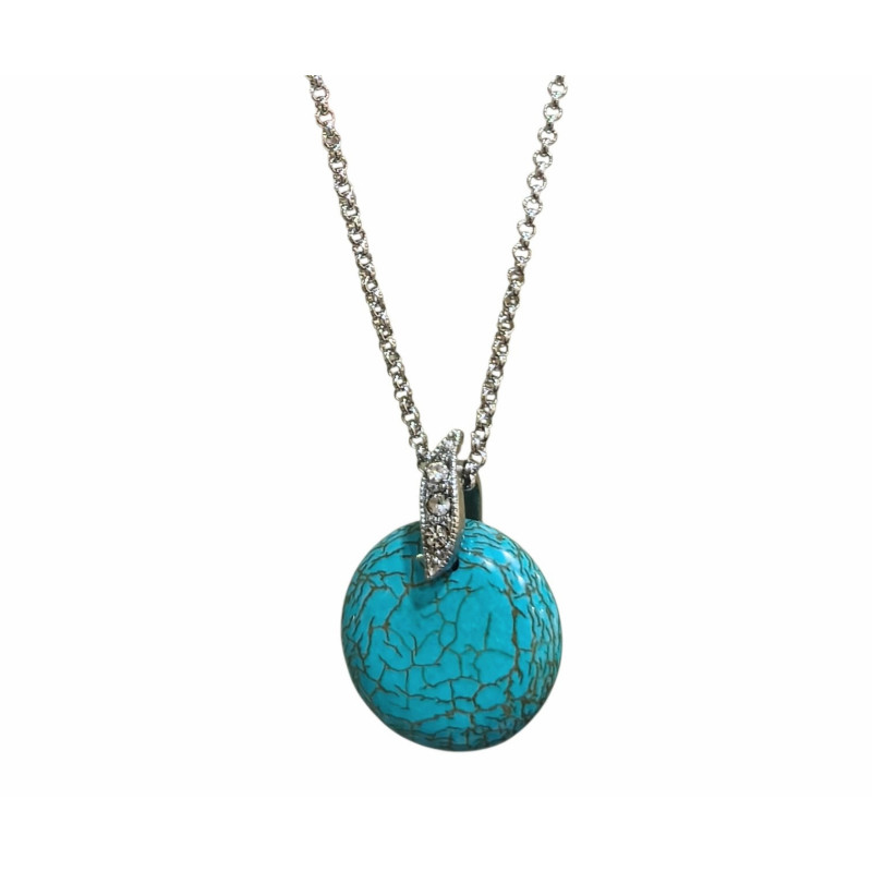 Pendentif Turquoise Rond avec Chaîne Acier Inox 42 + 7 cm