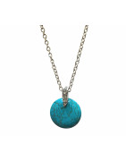 Pendentif Turquoise Rond avec Chaîne Acier Inox 42 + 7 cm