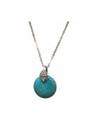 Pendentif Turquoise Rond avec Chaîne Acier Inox 42 + 7 cm