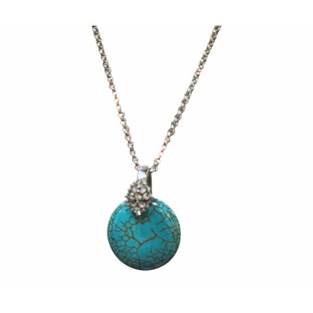 Pendentif Turquoise Rond avec Chaîne Acier Inox 42 + 7 cm