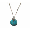 Pendentif Turquoise Rond avec Chaîne Acier Inox 42 + 7 cm