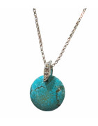 Pendentif Turquoise Rond avec Chaîne Acier Inox 42 + 7 cm